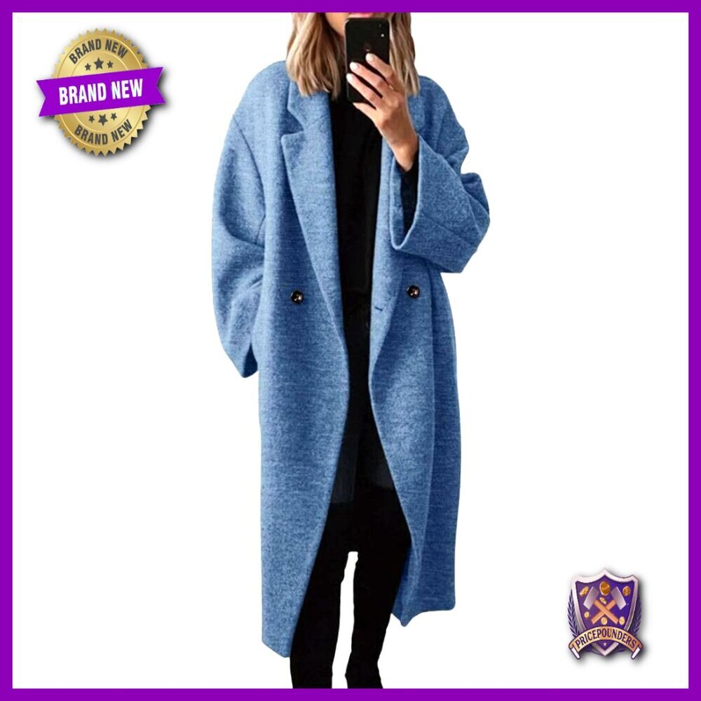 Oversized Pea Coat Wool Blend Double Breasted Notch Lapel Chic Winter Overcoat
